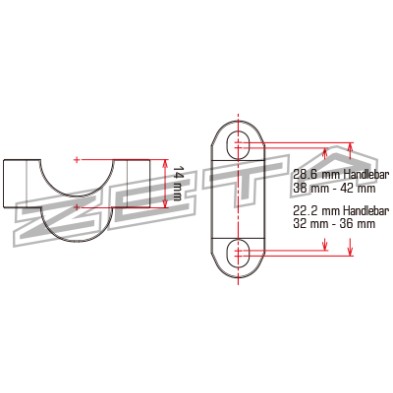 ZETA HANDLEBAR RISER SPACER +14mm 22.2mm ZE53-0714